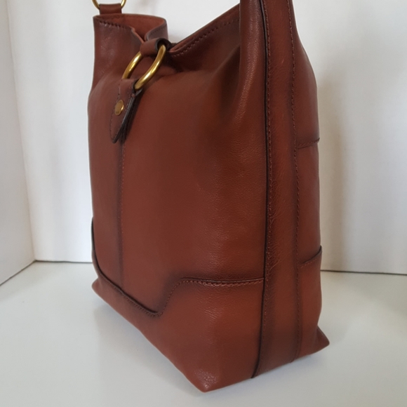 New Frye Leather Brown Ring Hobo Tote Shoulder Bag - Picture 3 of 8